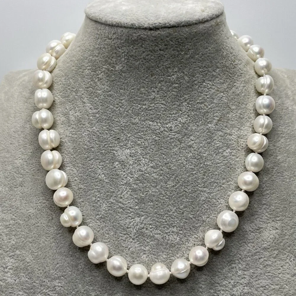 Stunning Large Freshwater Pearl Beaded Knotted Necklace Sterling Silver Clasp